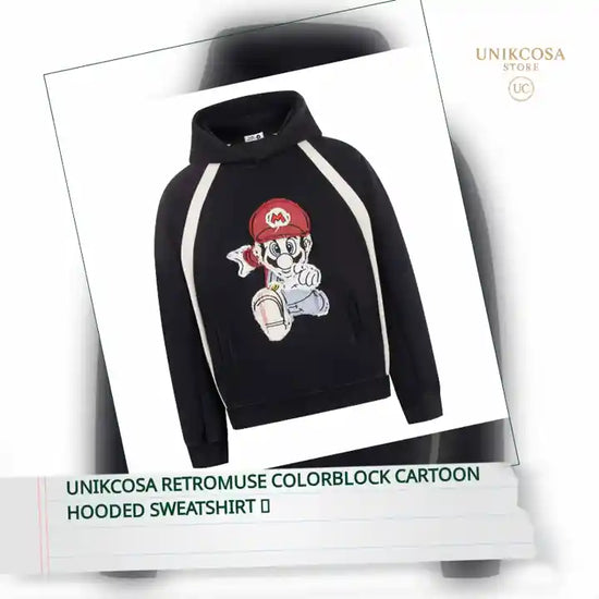 UNIKCOSA RetroMuse Colorblock Cartoon Hooded Sweatshirt 💫 by@Outfy