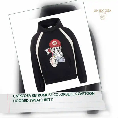 UNIKCOSA RetroMuse Colorblock Cartoon Hooded Sweatshirt 💫 by@Outfy