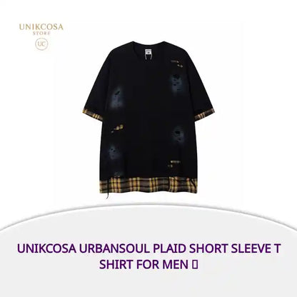 UNIKCOSA UrbanSoul Plaid Short Sleeve T Shirt For Men 💫 by@Outfy