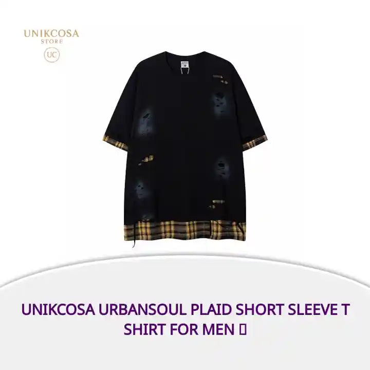 UNIKCOSA UrbanSoul Plaid Short Sleeve T Shirt For Men 💫 by@Outfy