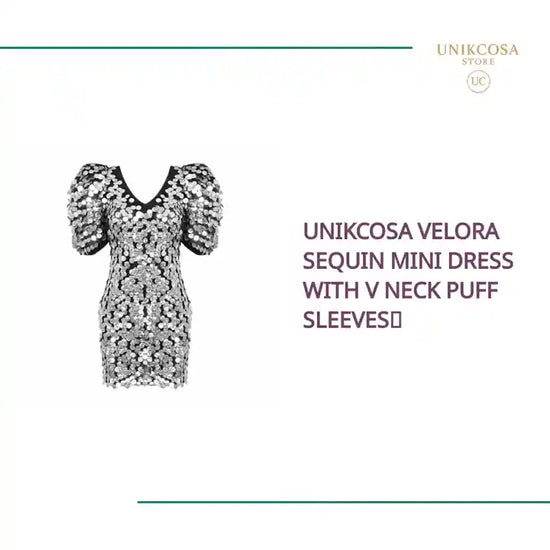 UNIKCOSA Velora Sequin Mini Dress With V Neck Puff Sleeves💫 by@Outfy