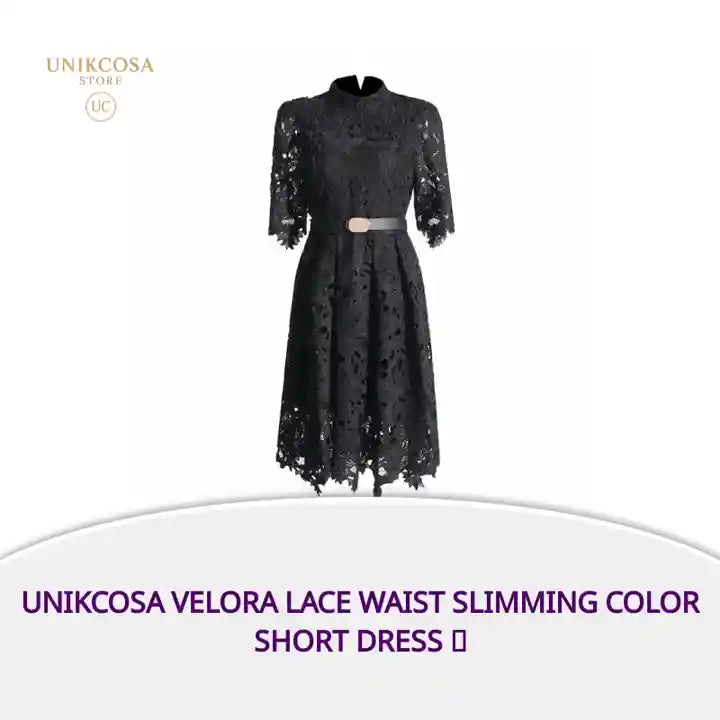UNIKCOSA Velora Lace Waist Slimming Color Short Dress 💫 by@Outfy
