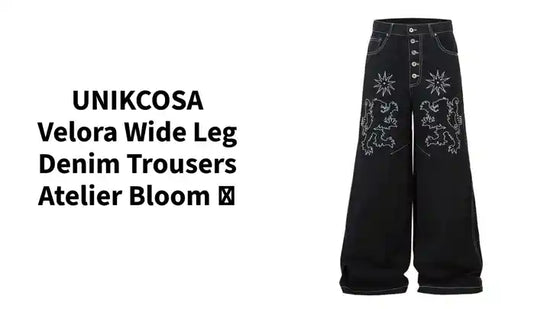 UNIKCOSA Velora Wide Leg Denim Trousers Atelier Bloom 💫 by@Outfy