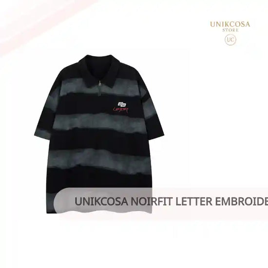 UNIKCOSA NoirFit Letter Embroidered Stripe Tee Half Zip 🖤 by@Outfy