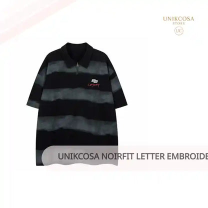 UNIKCOSA NoirFit Letter Embroidered Stripe Tee Half Zip 🖤 by@Outfy