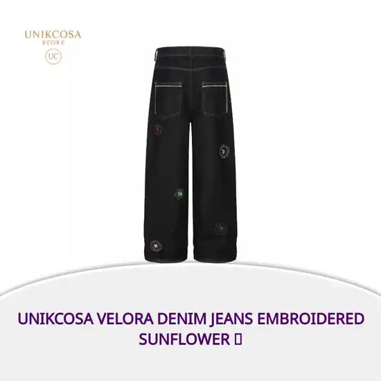 UNIKCOSA Velora Denim Jeans Embroidered Sunflower 🌸 by@Outfy