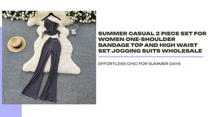 Summer Casual 2 Piece Set For Women One-shoulder Bandage Top And High Waist Set Jogging Suits Wholesale by@Outfy