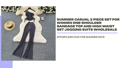 Summer Casual 2 Piece Set For Women One-shoulder Bandage Top And High Waist Set Jogging Suits Wholesale by@Outfy