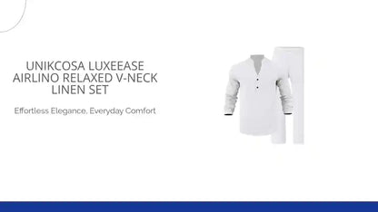 UNIKCOSA LuxeEase AirLino Relaxed V-Neck Linen Set 💫 by@Outfy