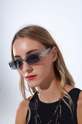 UNIKCOSA Rectangular Grey Transparent Sunglasses with Dark Smoke Lenses