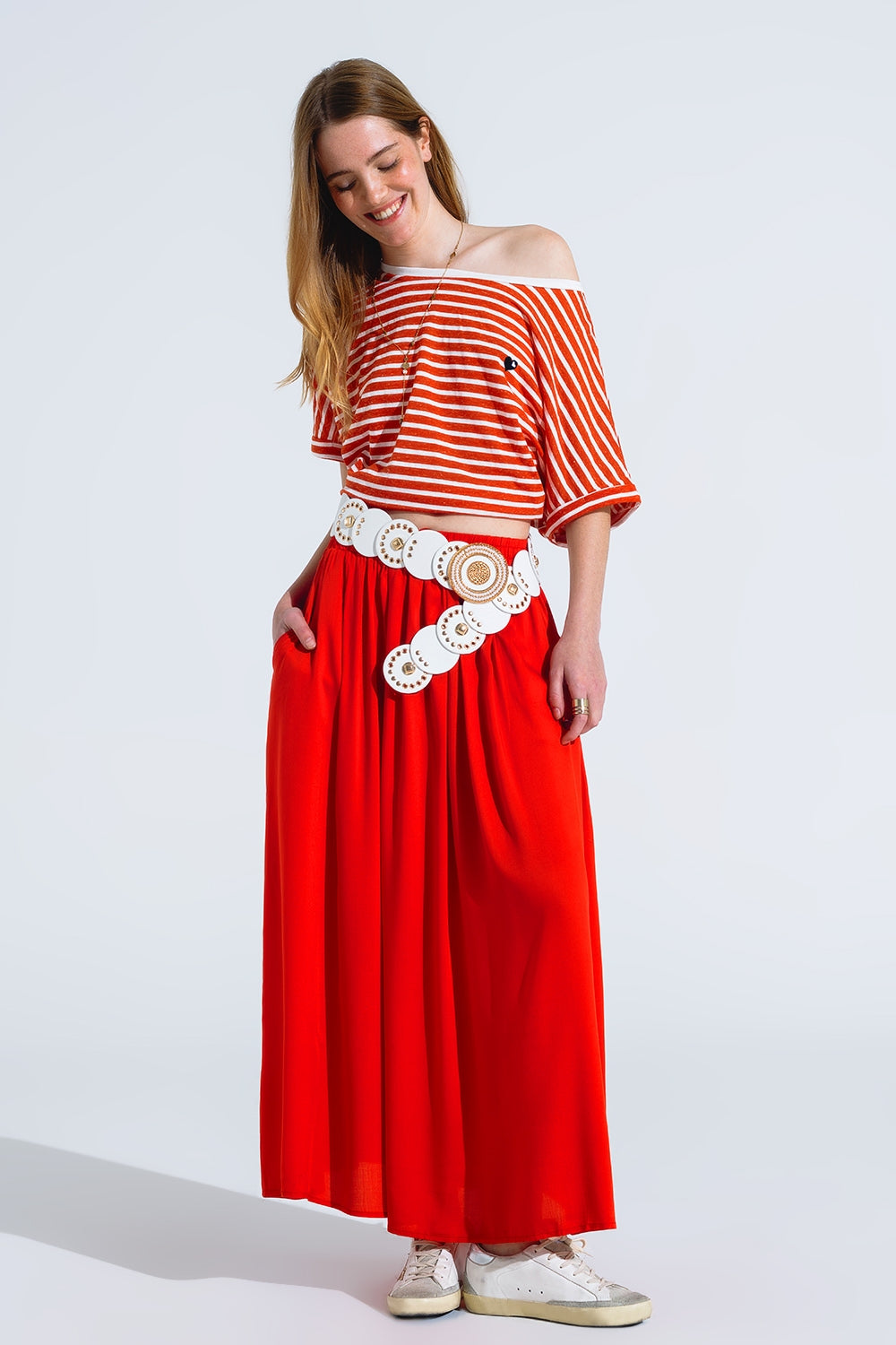 red striped boat neck t-shirt with embroidered heart