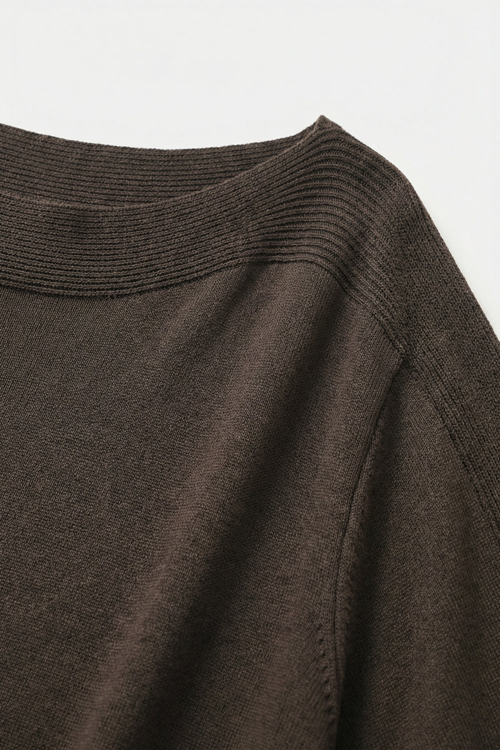 Relaxed brown boatneck sweater with dropped sleeves