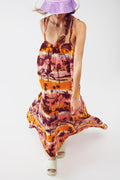 Q2 Relaxed Open Back Maxi Dress In Tropical Pink Print