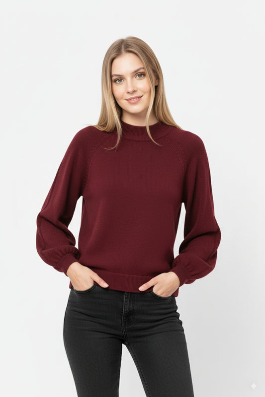 relaxed style burgundy jumper with balloon sleeves