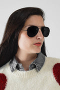 UNIKCOSA Retro Aviator SunglassesWith Smoke Lense in Black