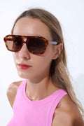 Q2 Retro Style Sunglasses with camel Tortoise Shell frames and black lenses