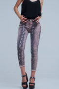 Q2 Reversible animal print pink jeans