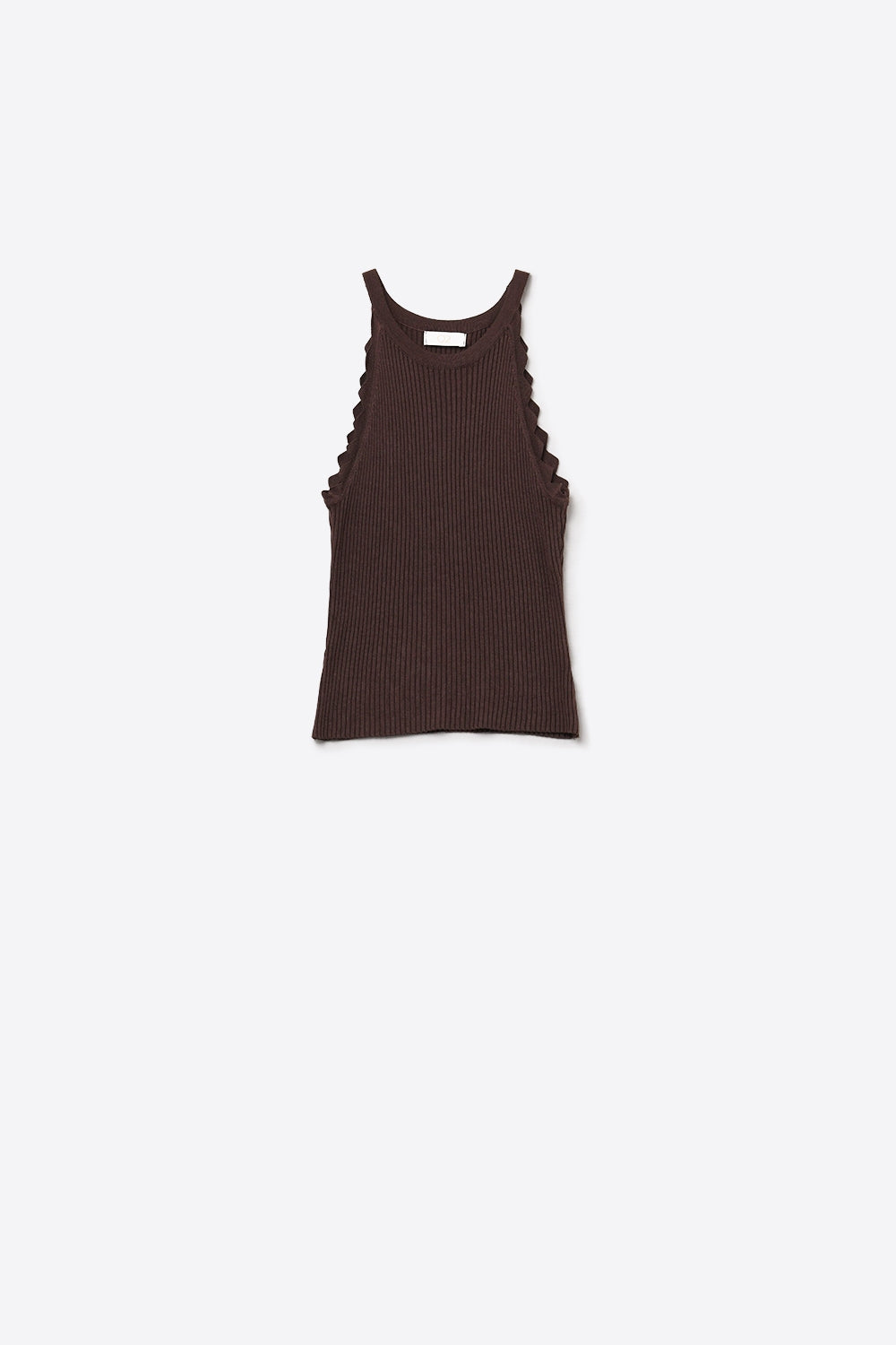 Q2 Ribbed Halter Top With Scalloped Finish in brown