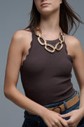 Ribbed Halter Top With Scalloped Finish in brown