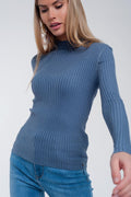 Q2 Ribbed jumper with high neck in blue