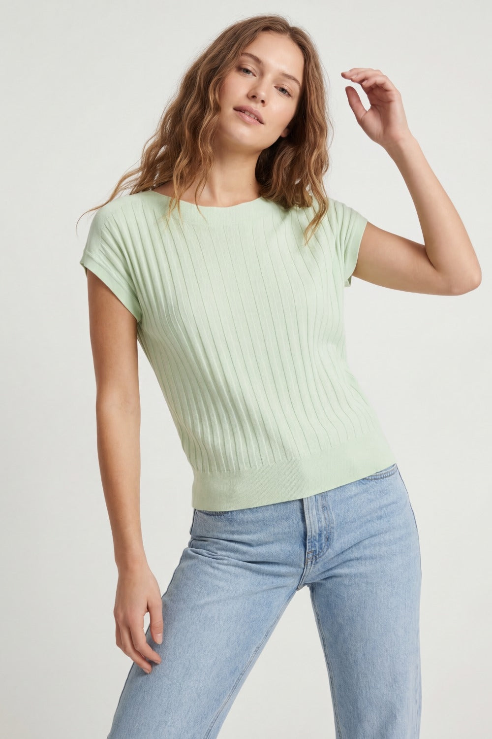Ribbed Knit Relaxed Fit sweater in mint green