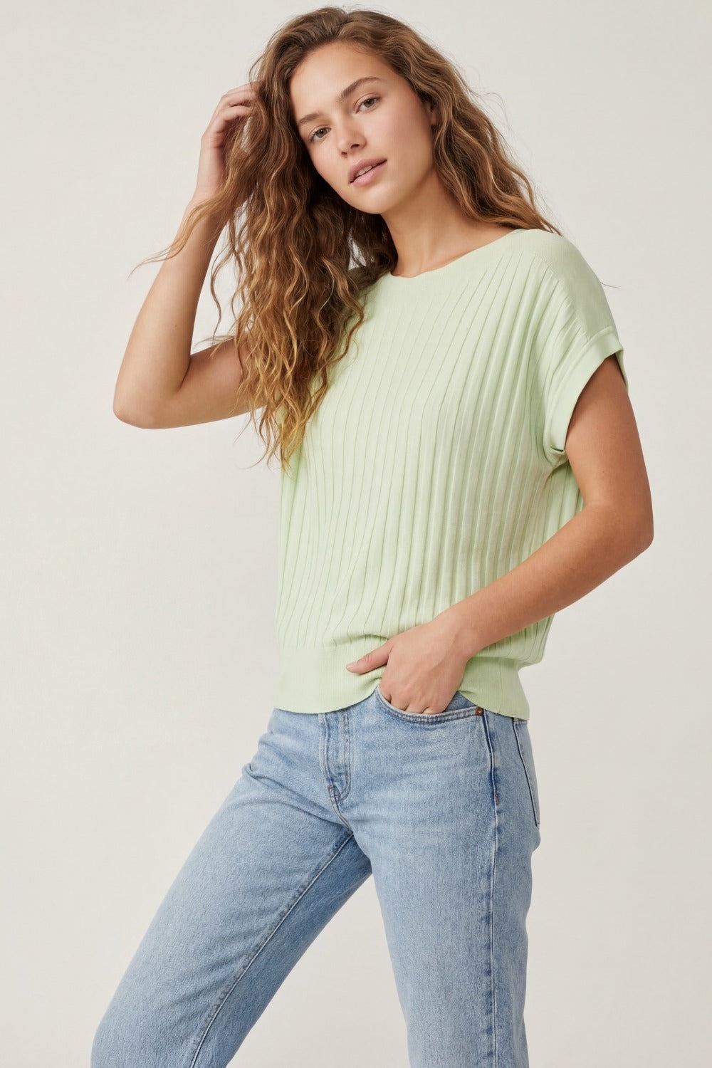 Ribbed Knit Relaxed Fit sweater in mint green