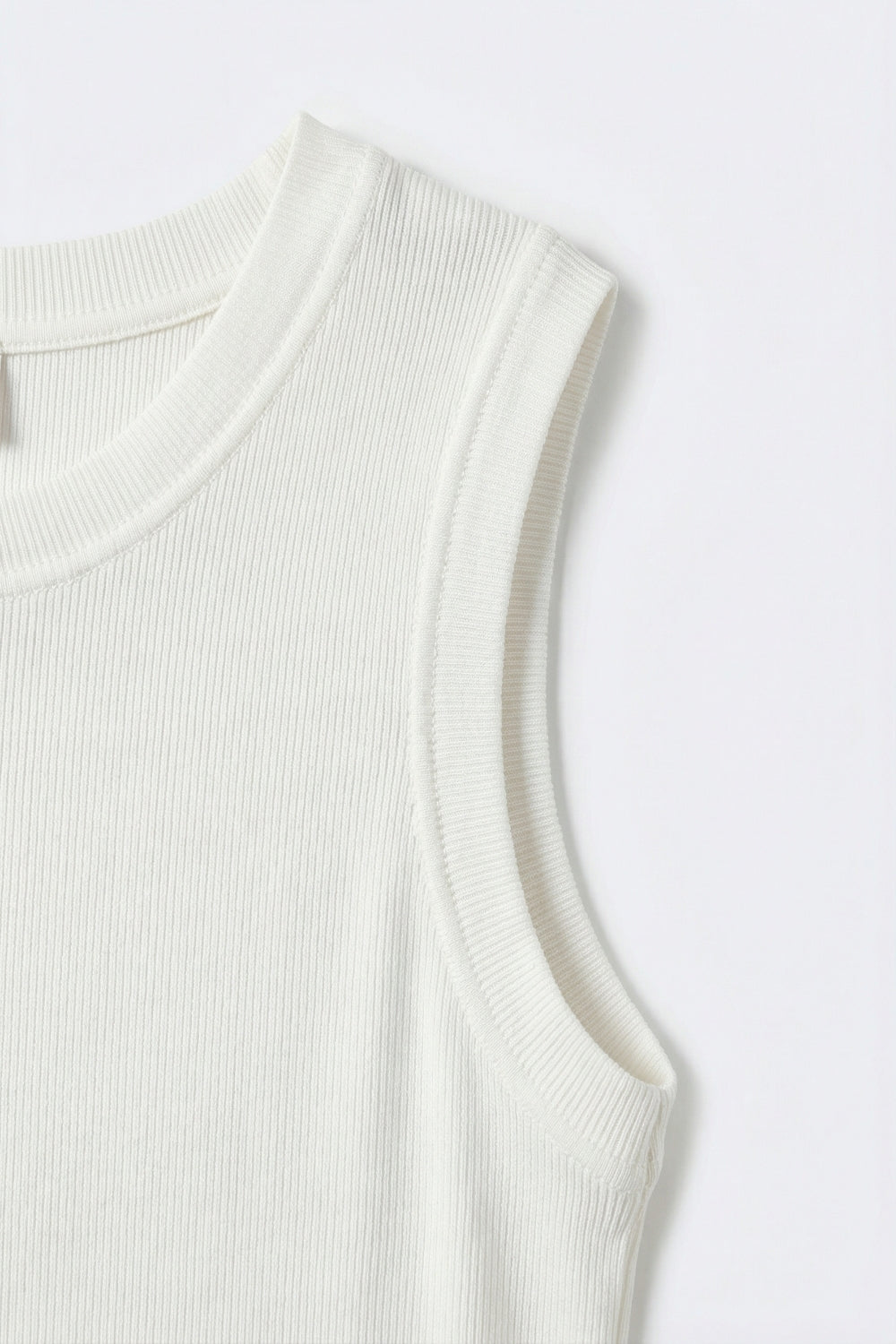 Ribbed Knit White Tank Top with scoop neck