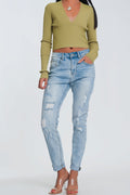 Q2 Ripped boyfriend jeans in light denim