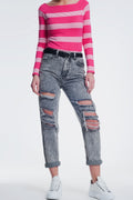 Q2 ripped straight jeans in gray