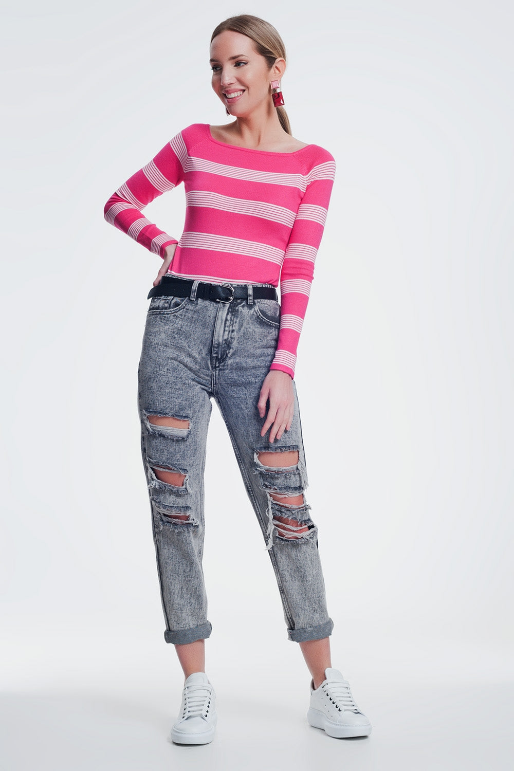 Ripped Straight Jeans in Gray