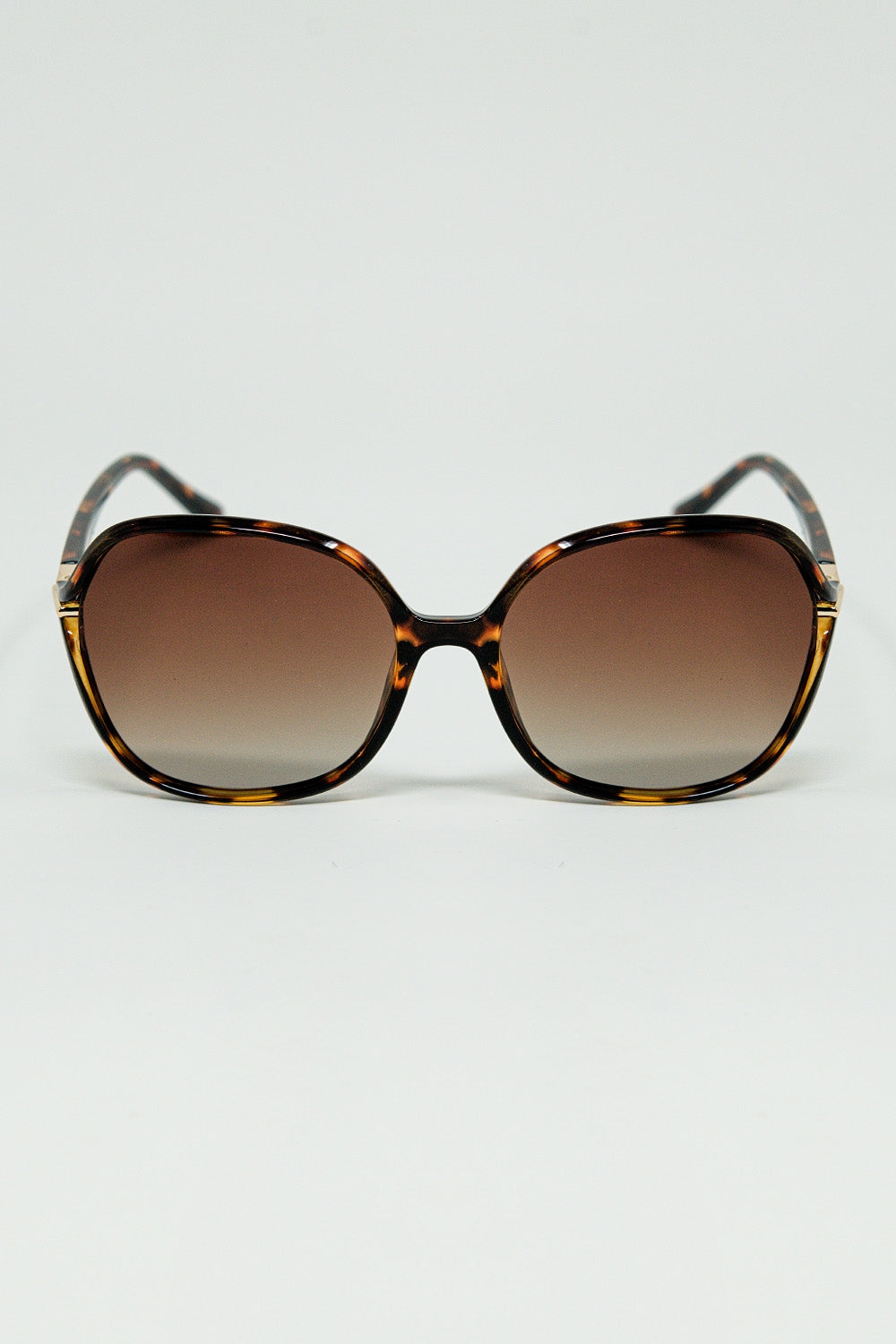 Q2 Round beige printed sunglasses with gold metal detail