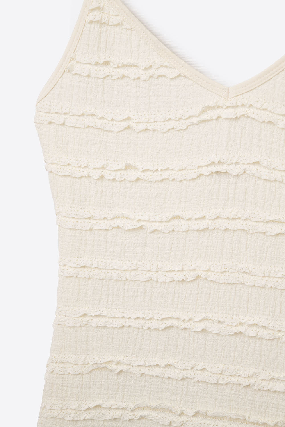 Ruffle Maxi Dress With Slit in Cream color