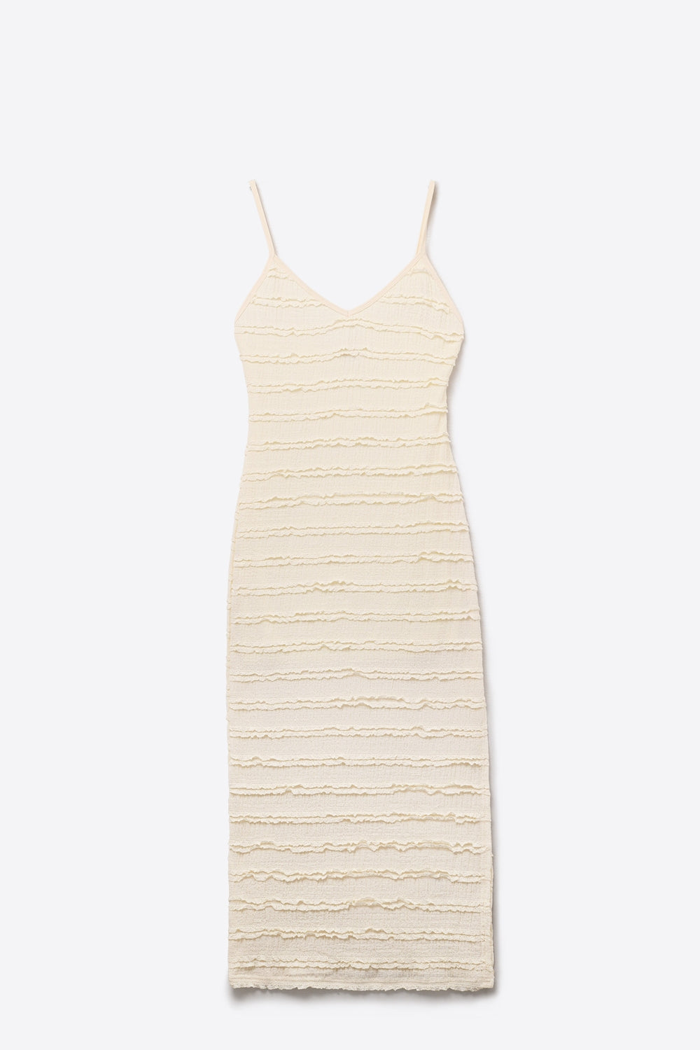 Ruffle Maxi Dress With Slit in Cream color