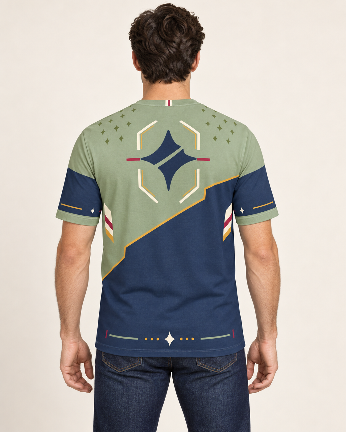 Sage Crestline Regular-Fit Cotton T-Shirt — back view, AI-generated styling illustration