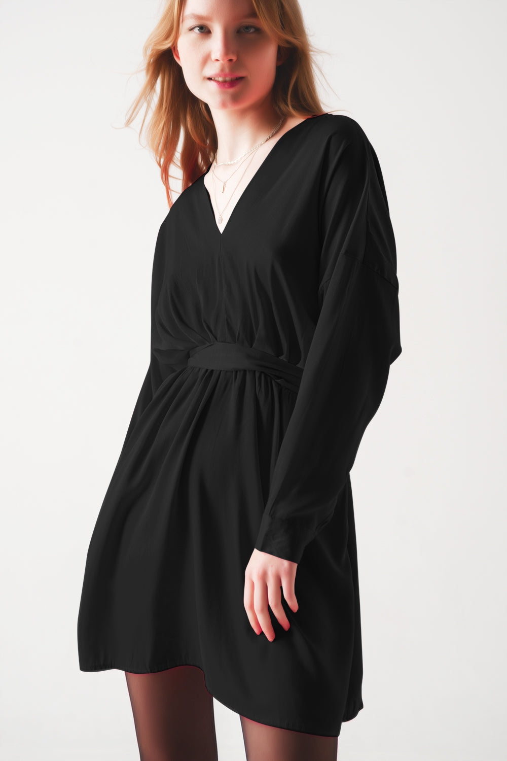 Satin mini dress in black