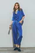 Q2 Satin Short Sleeve Shirt in Blue
