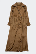 Q2 Satin wrap front maxi dress in beige satin