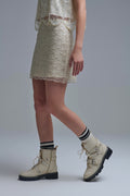 Scalloped Sequin Mini Skirt in Cream