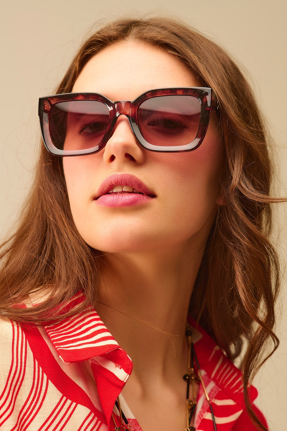 Q2 shaded brown Oversized square sunglasses