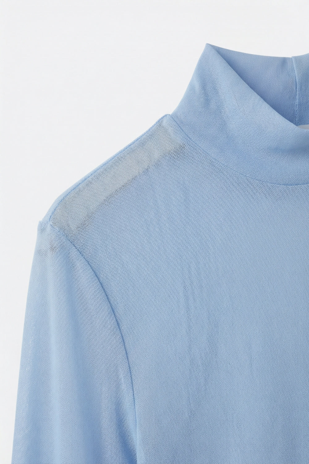 sheer mesh chiffon Long Sleeve Mock Neck Bodysuit in light blue