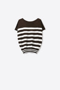 Q2 Short-Sleeve Striped Knit sweater in brown