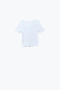Q2 Short Sleeve sweater In baby blue With Silver Seam at Round Neck