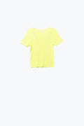 Q2 Short Sleeve sweater In yellow With Silver Seam at Round Neck