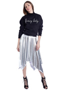 UNIKCOSA Silver pleated midi skirt in metallic