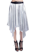 Q2 Silver pleated midi skirt in metallic