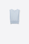 Q2 Sleeveless Knited Top With Shoulder Drape in Baby Blue