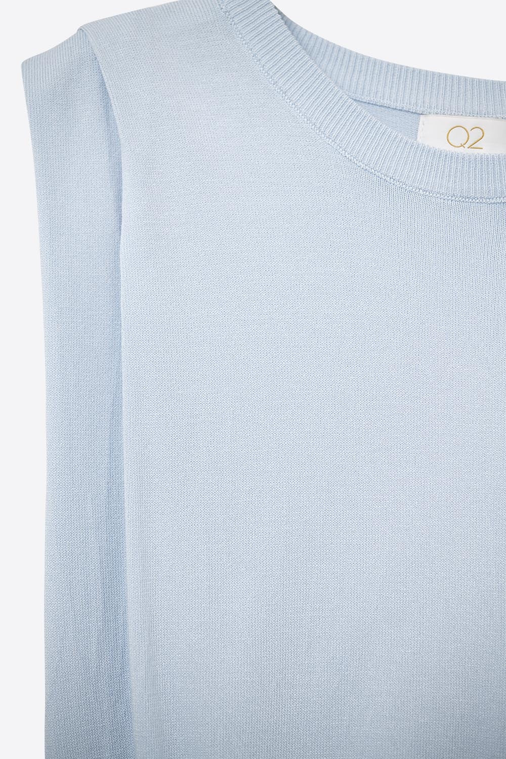 Sleeveless Knited Top With Shoulder Drape in Baby Blue