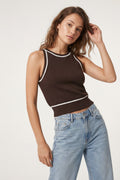 Sleeveless Knitted top In brown Featuring detail white Lines