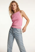 Sleeveless Sweater In Pink Featuring detail White Lines
