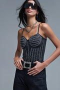 Q2 Slimming Beaded Party Body Suit in Black